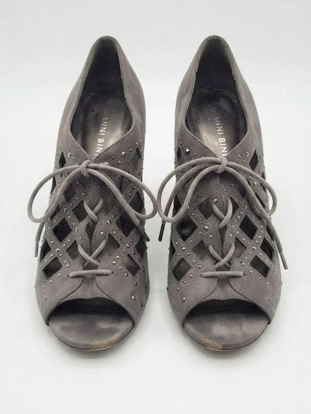 Gianni Bini Charcoal Lace Up Wedges